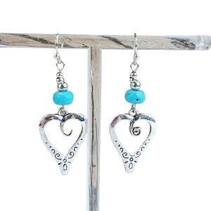 Western Boho Heart cutout beaded Dangle Turquoise Earrings